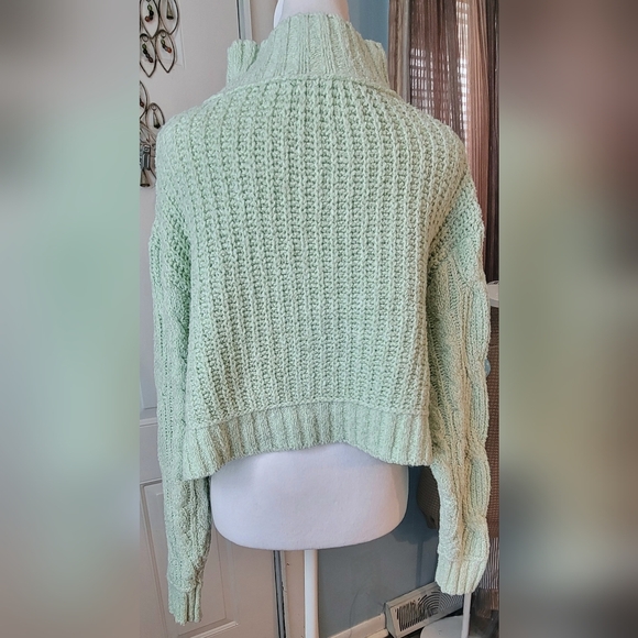Free People Merry Go Round Cable Knit Sweater Women's XS Mint Oversized Cropped - Picture 4 of 13